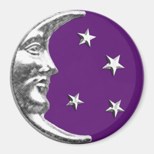 Aimant Art Déco Lune et étoiles - Amethyst Purple & Silve