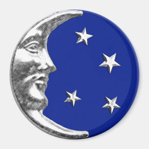 Aimant Art Déco Lune et Etoiles - Bleu Cobalt et Argent