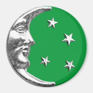 Aimant Art Déco Lune et Etoiles - Jade Green et Argent