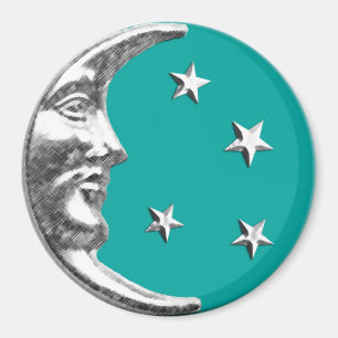 Aimant Art Déco Lune et Etoiles - Turquoise & Argent