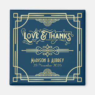 Aimant Art Déco Mariage Love & Thanks Gold Blue Favor