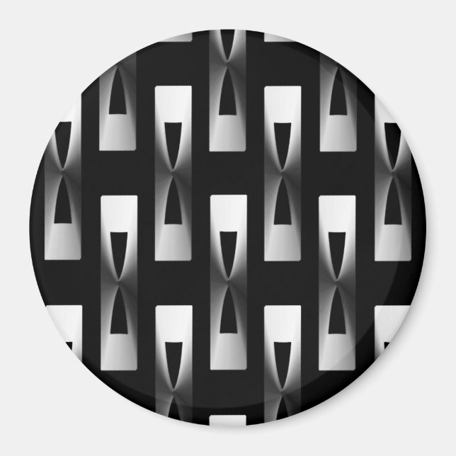 Aimant Art Déco Métallo Géométrique - Argent et Noir (Devant)