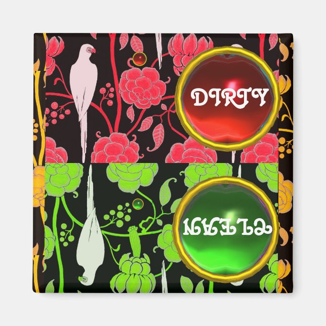 AIMANT ART DECO PARROTS, RED GREEN FLOWERS  DIRTY CLEAN (Devant)