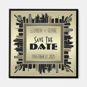 Aimant Art Déco Sauvez la date Champagne Gold Gatsby Glam