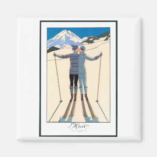 Aimant Art Déco vintage, Amants en Neige par George Barbi