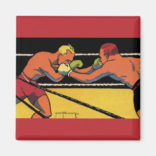 Aimant Art Déco vintage de boxe sportive, boxeurs se frap
