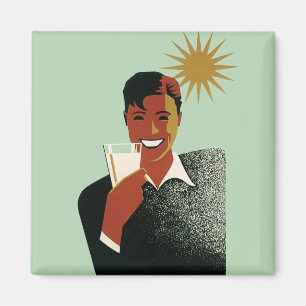 Aimant Art Déco vintage, Homme avec Cocktail au soleil