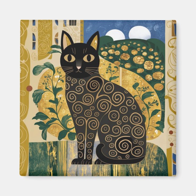 Aimant Art décoratif de chat noir dans le style de Gustav (Devant)