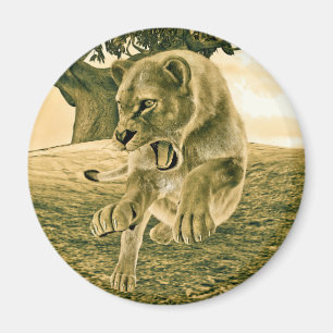 Aimant Art dramatique de la lionne safari faune