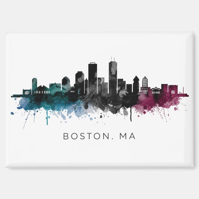 Aimant Art du Massachusetts | Aquarelle de la skyline de  (Recto)