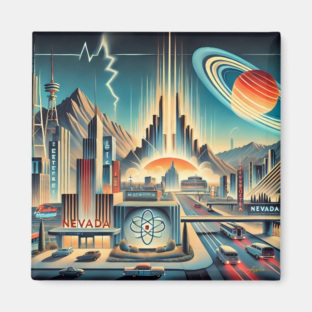 Aimant Art du milieu du siècle de l'ère spatiale atomique (Devant)