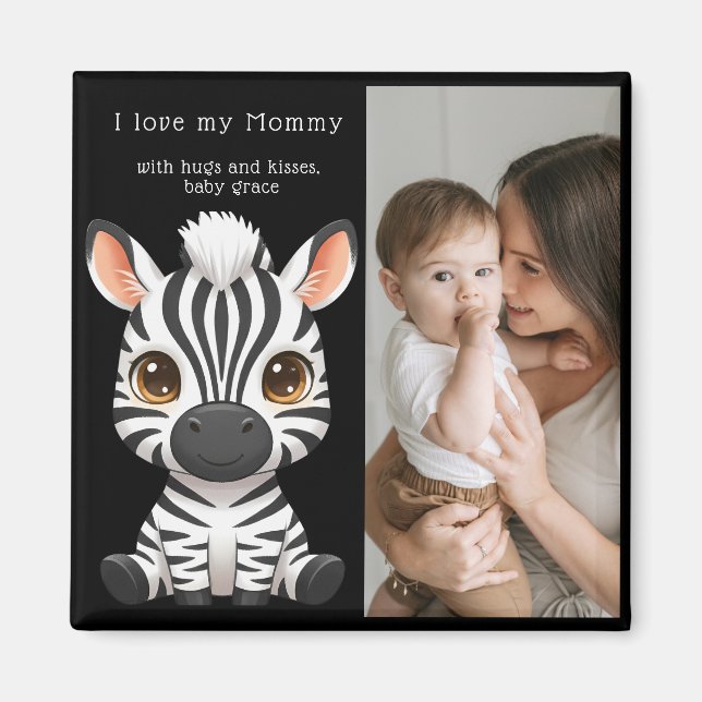 Aimant Art d'un bébé zèbre mignon, nom de l'enfant et mes (Devant)