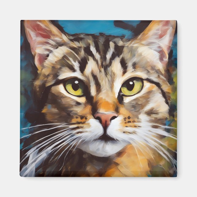 Aimant Art feline Tabby chat expressionniste (Devant)