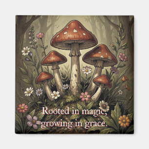 Aimant Art Fleurs sauvages et champignons rouges vintage