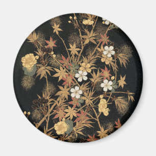 Aimant Art floral automnal noir doré vintage japonais