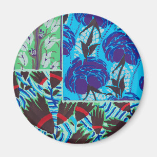 Aimant Art floral bleu et vert maximaliste vibrant