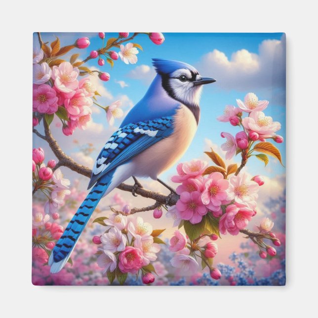 Aimant art floral/printanier Geai bleu (Devant)