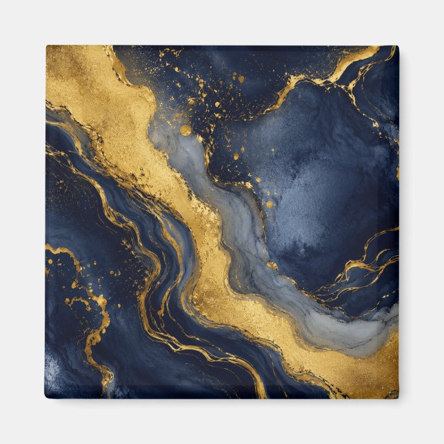 Aimant Art fluide abstrait marbre luxe navy or (Devant)