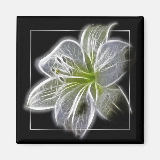 Aimant Art fractal de lys blanc époustouflant noir (Devant)