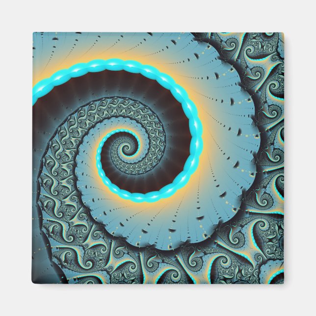 Aimant Art fractal spirale abstrait bleu turquoise orange (Devant)