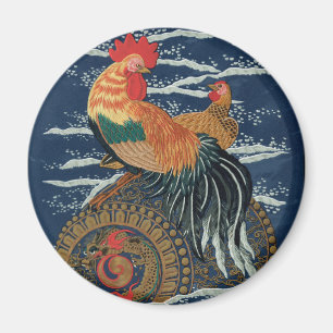 Aimant Art japonais vintage représentant un coq dragon