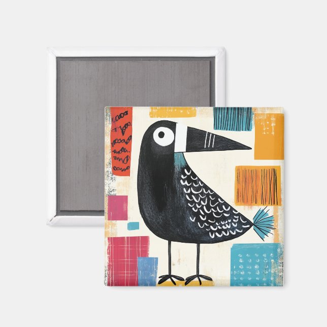 Aimant Art moderne de l'oiseau noir, (Recto/Verso)