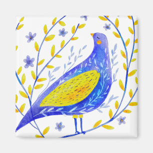 Aimant Art moderne d'oiseau bleu et jaune à l'aquarelle