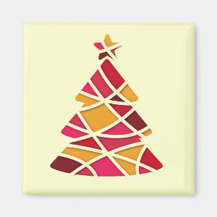 Aimant Art moderne élégant rouge et or sapin de Noël