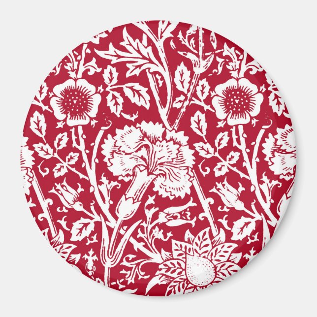 Aimant Art Nouveau Carnation Damask, rouge et blanc (Devant)