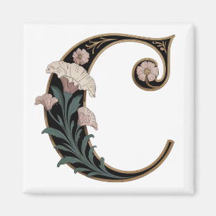 Aimant Art Nouveau Noir et Or Lettre C