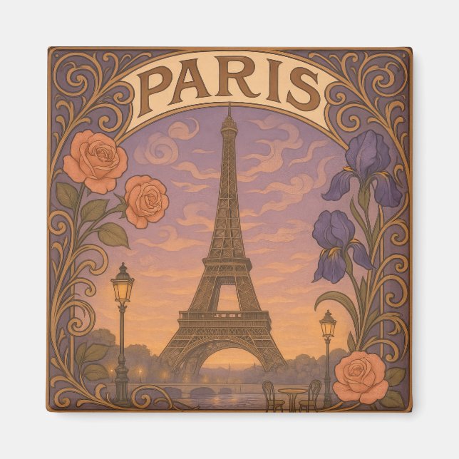 Aimant Art Nouveau Paris Tour Eiffel Floral (Devant)
