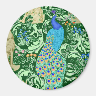 Aimant Art Nouveau Peacock Print, Cobalt Blue & Green