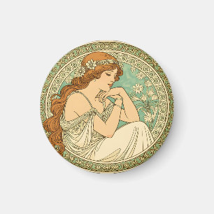 Aimant Art nouveau romantic illustration white flowers