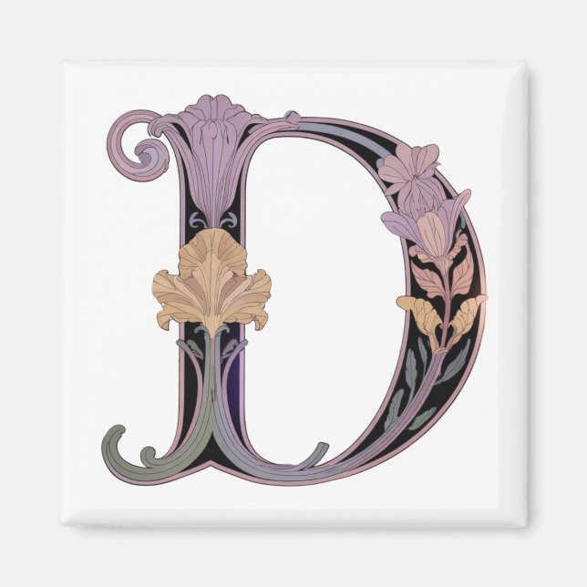 Aimant Art Nouveau Rose et Or Lettre D (Devant)