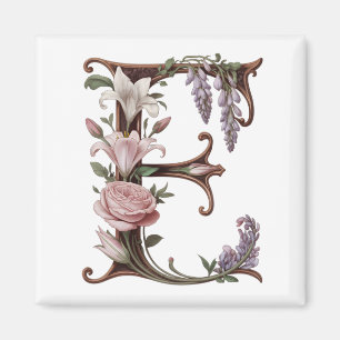 Aimant Art Nouveau Rose et Violet Lettre E