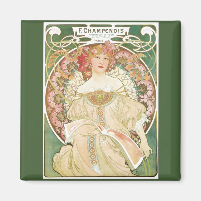 Aimant Art Nouveau vintage, Champenois par Alphonse Mucha (Devant)