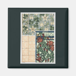 Aimant Art Nouveau vintage, Columbine Aquilegia Flowers