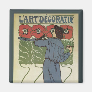 Aimant Art Nouveau vintage, Peinture Artiste Fleurs De Pa