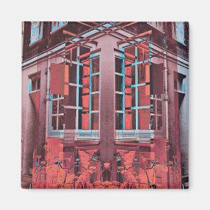 Aimant Art numérique de reflet de fenêtres bleu rouge Cop