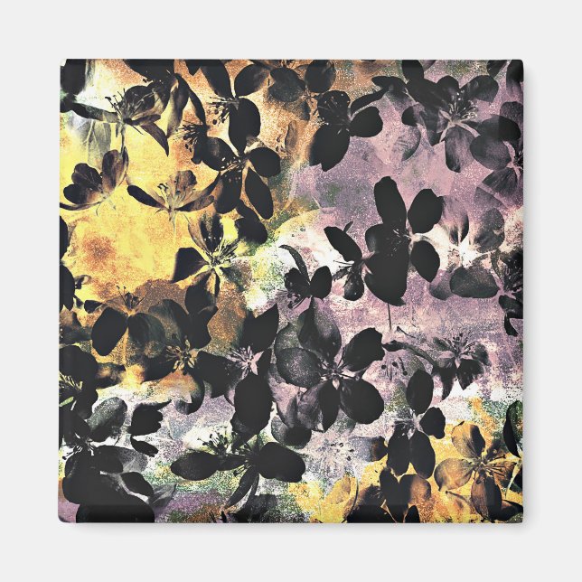 Aimant Art numérique fleuri motif à fleurs rose jaune (Devant)