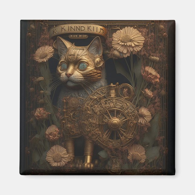 Aimant Art numérique gothique de chat steampunk (Devant)