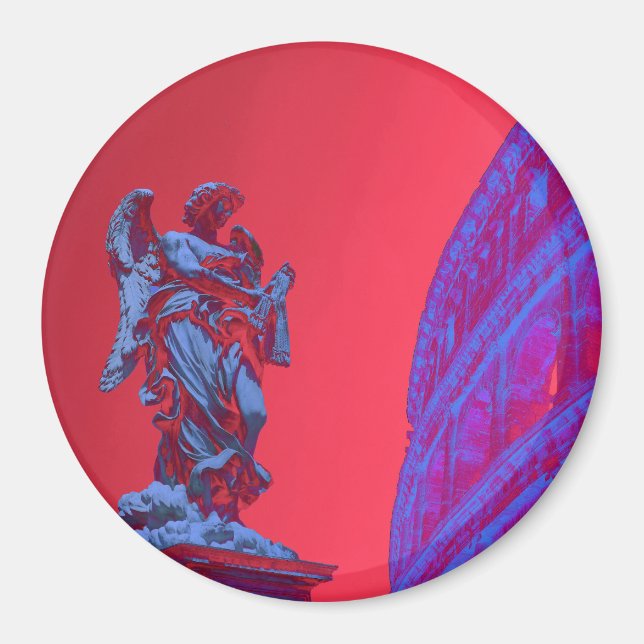 Aimant Art numérique rouge, bleu du Colisée et statue (Devant)