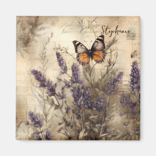 Aimant Art papillon lavande vintage personnalisé
