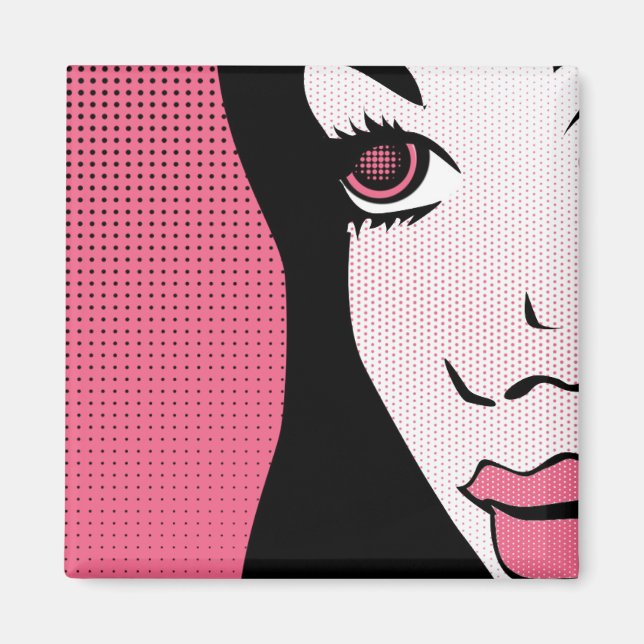 Aimant Art Pop Moderne de Bande Dessinée du Visage de Fem (Devant)