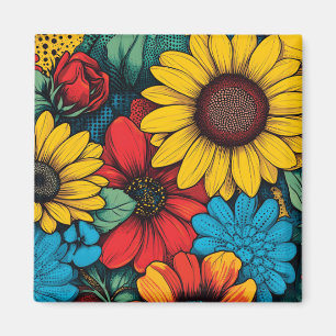 Aimant Art Pop Vibrant Design floral avec tournesols