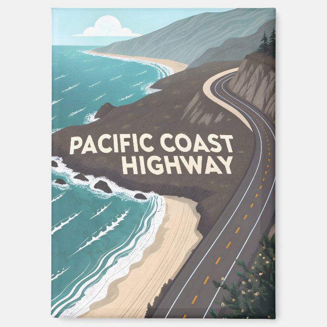 Aimant Art rétro de voyage de la Pacific Coast Highway (Recto)