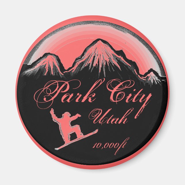 Aimant art snowboard rose Park City Utah (Devant)