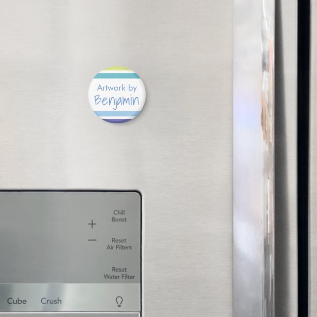 Aimant Artefacts pour enfants Nom Bleu et Vert Rayures Ma (In situ (réfrigérateur))