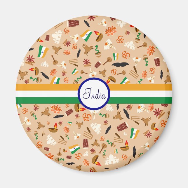 Aimant Articles culturels indiens avec drapeau et texte (Devant)