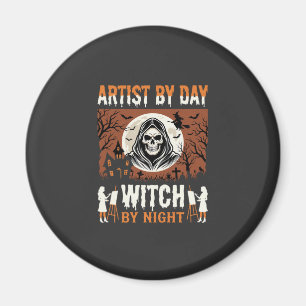 Aimant Artiste d'Halloween le jour Sorcière la nuit Desig